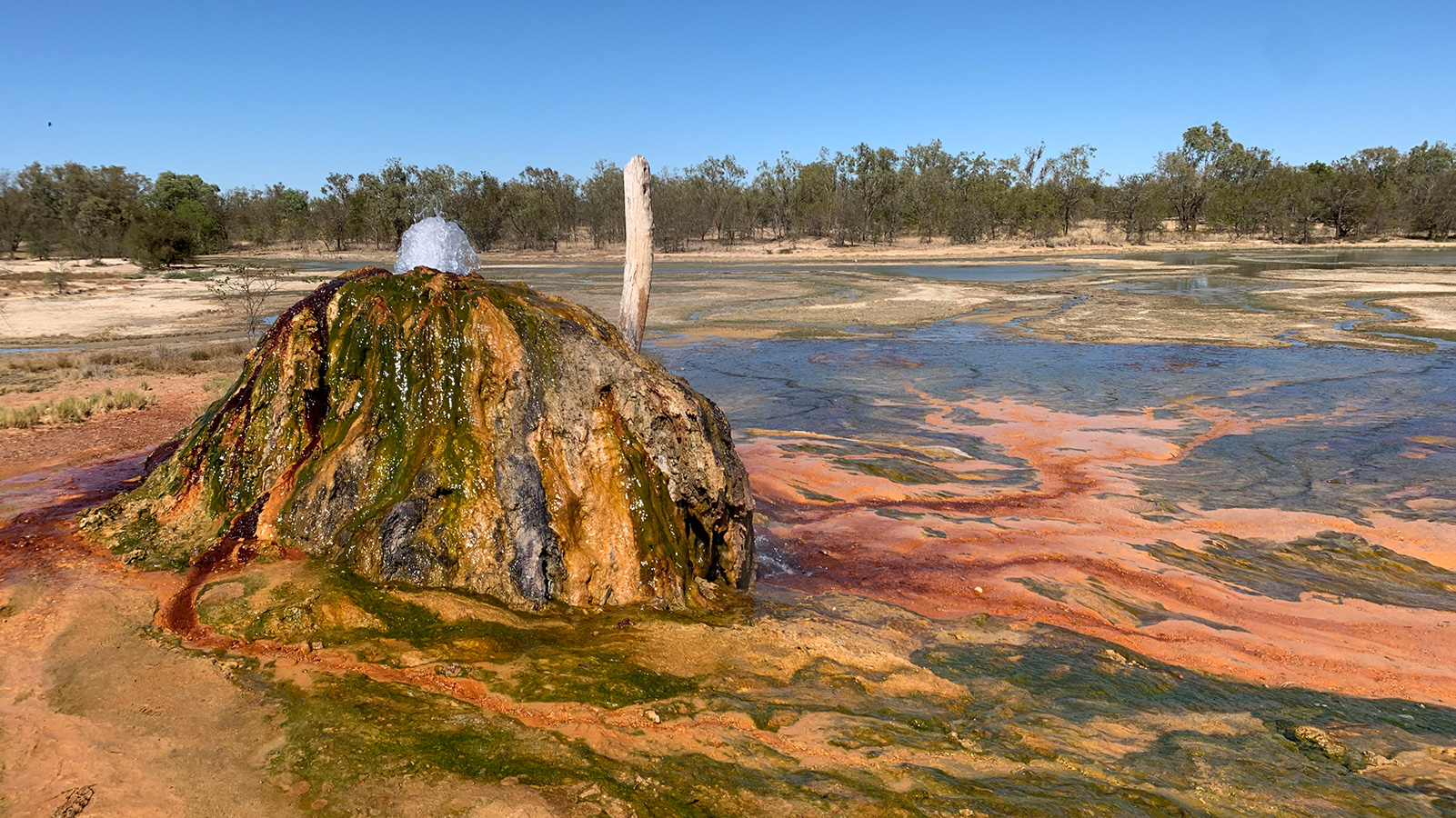 a hot springs with multicolored bacteria life visible